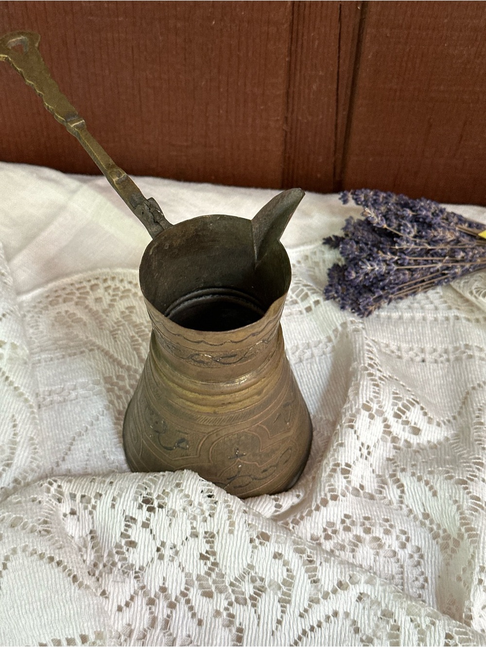 Antique-Style Brass Turkish Coffee Pot (Cezve) in Aged Brass